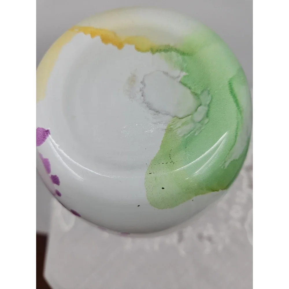 Unique Art Glass Vase Swirls Purple Green Yellow Abstract Design Accent‎ Decor